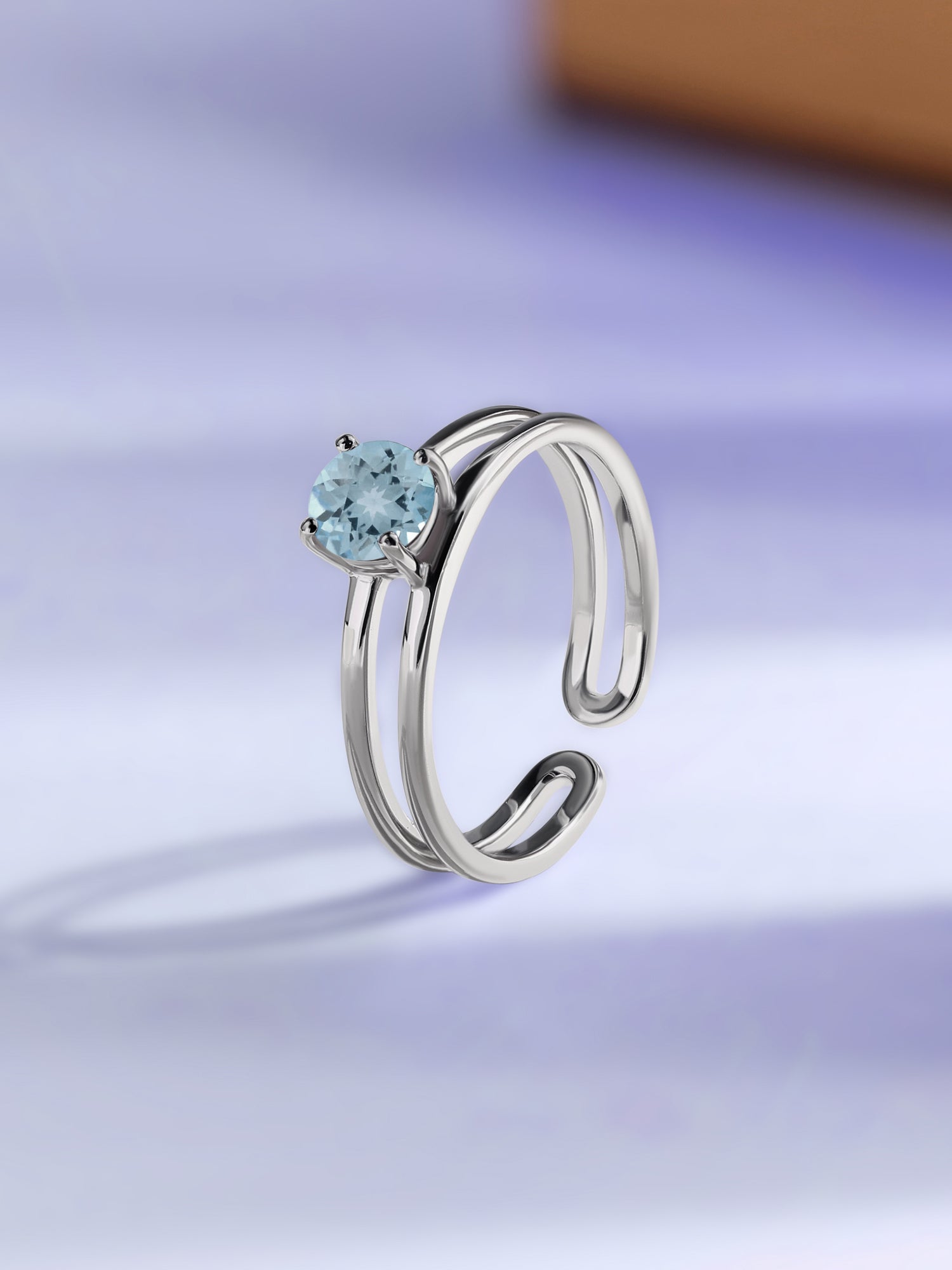 Aquamarine Classic Solitaire Silver Ring