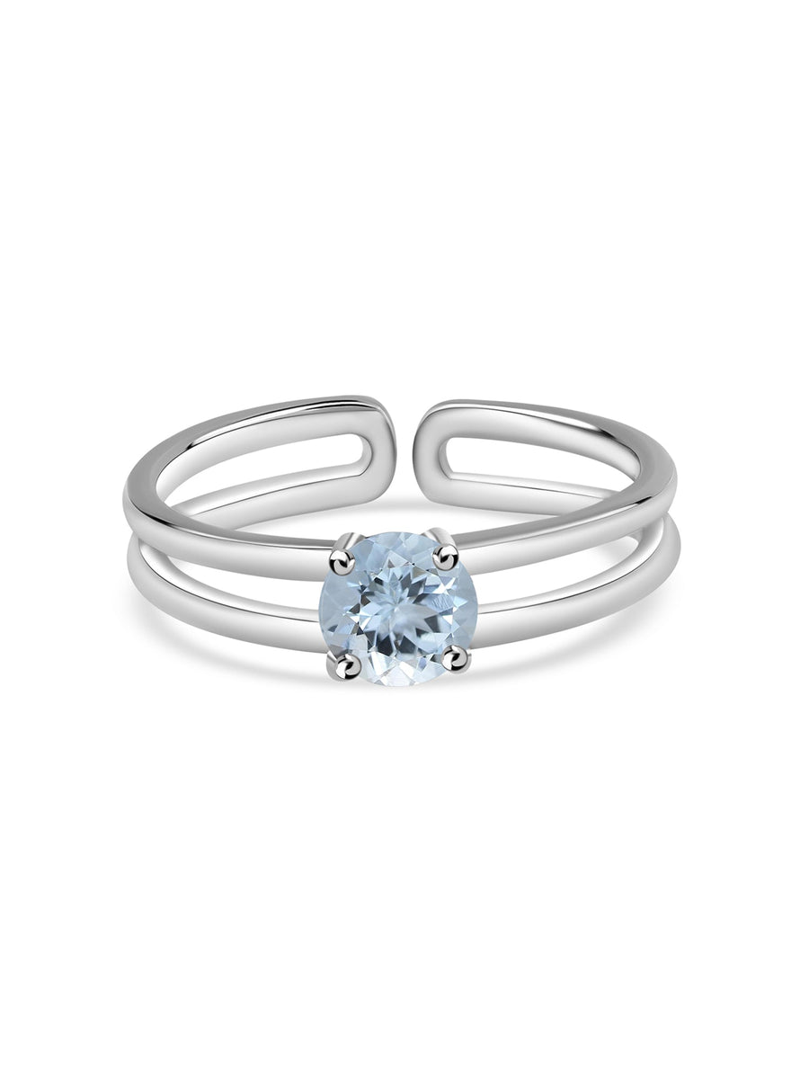 Aquamarine Classic Solitaire Silver Ring