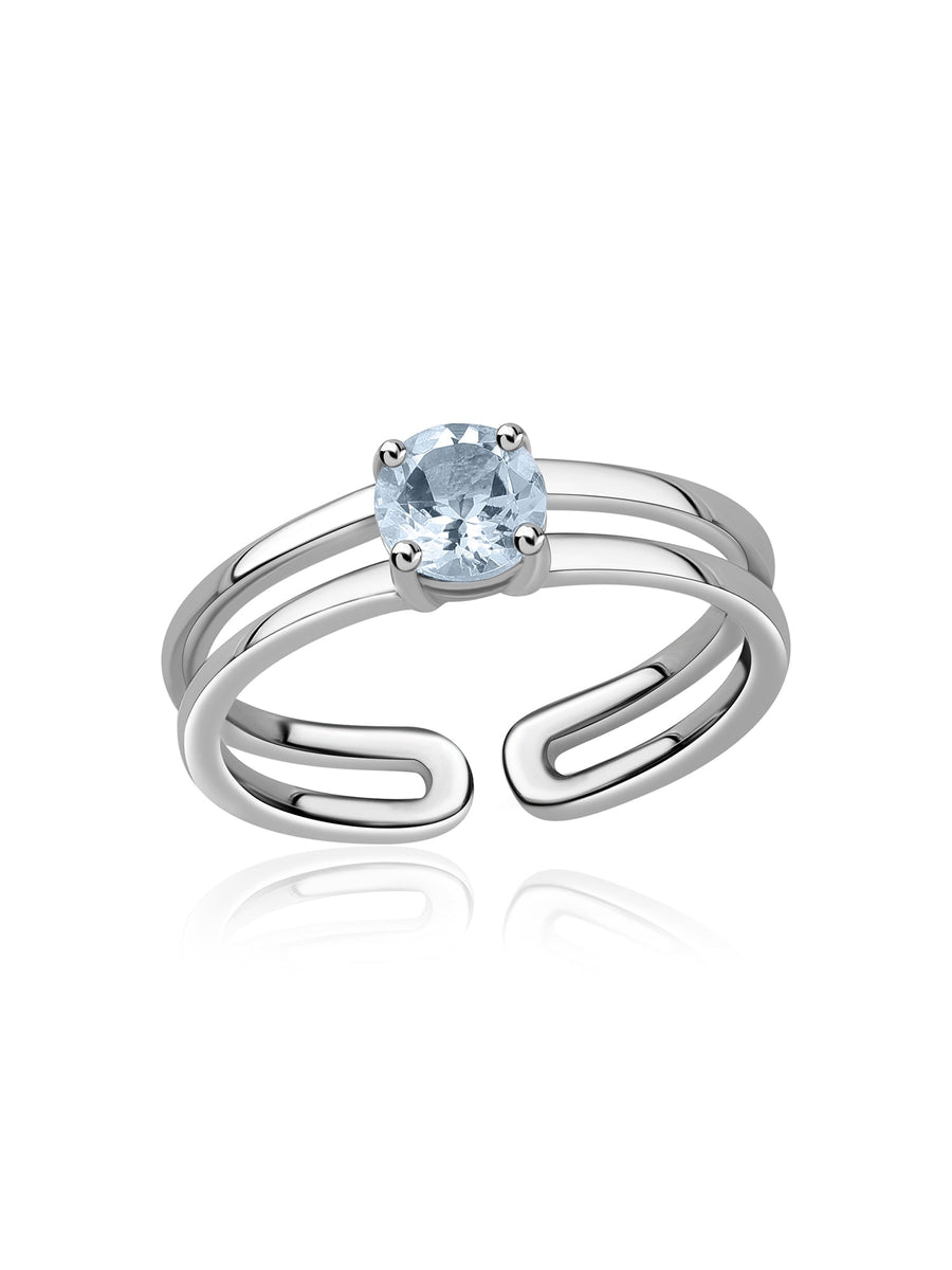 Aquamarine Classic Solitaire Silver Ring