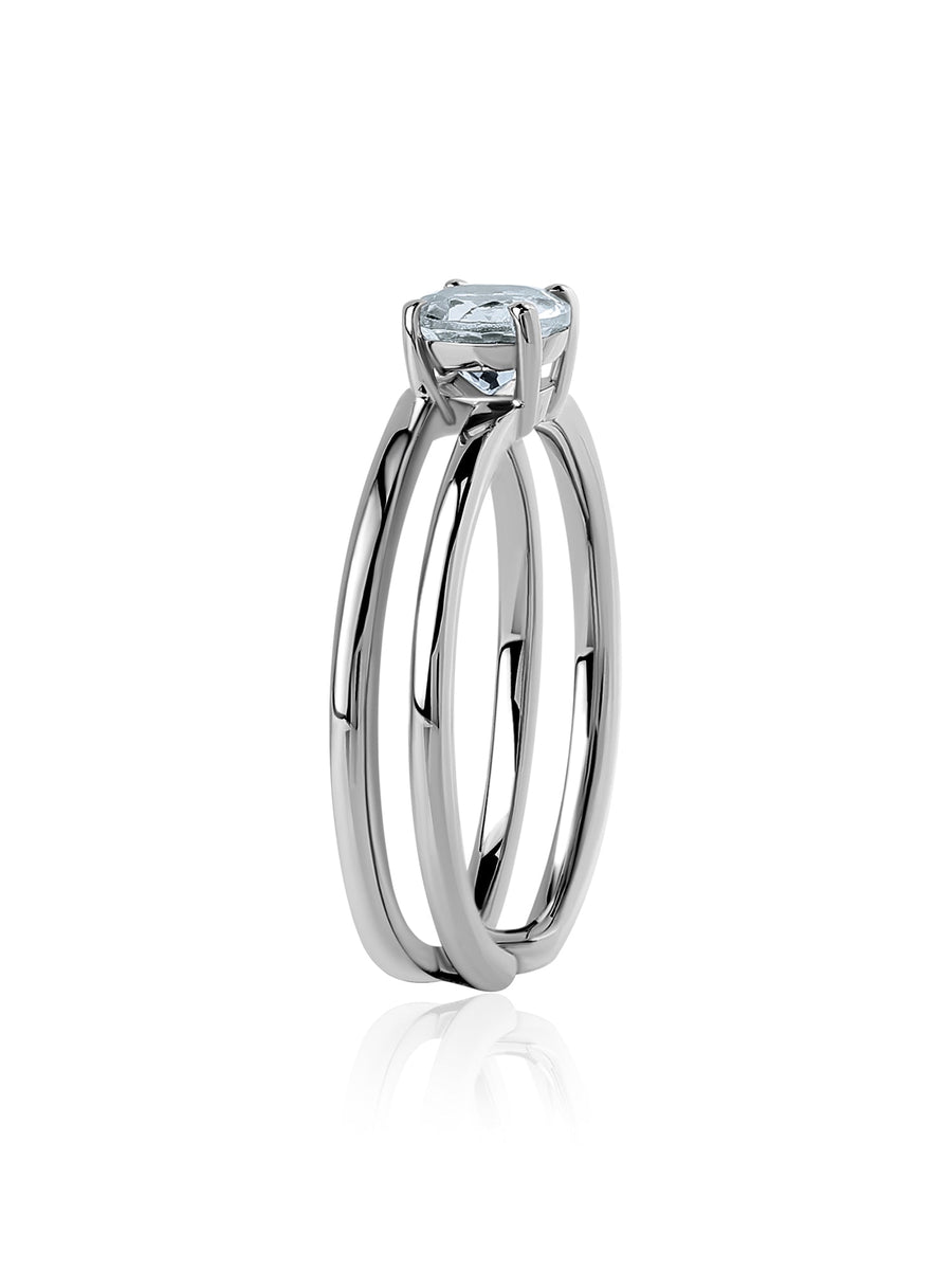 Aquamarine Classic Solitaire Silver Ring