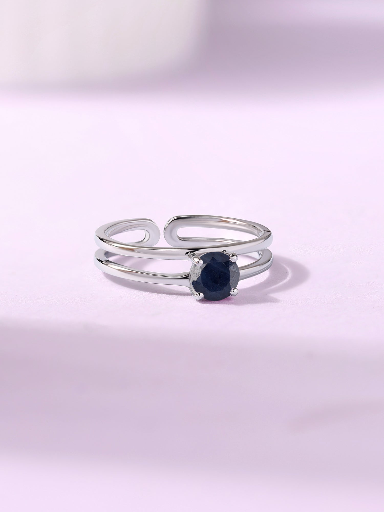 Blue Sapphire Classic Solitaire Silver Ring