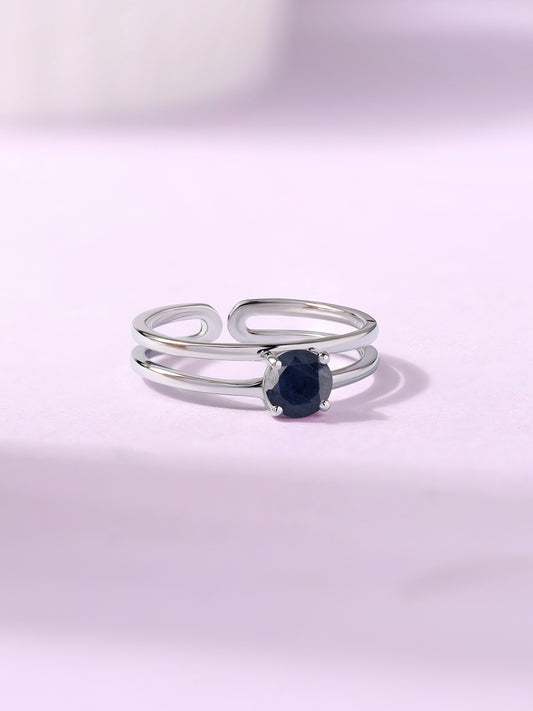 Natural Blue Sapphire Classic Solitaire Silver Ring
