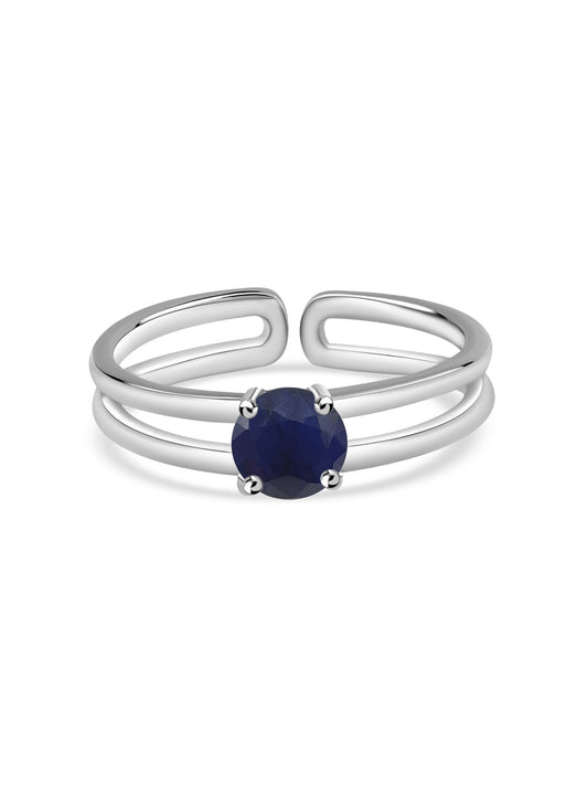 Natural Blue Sapphire Classic Solitaire Silver Ring