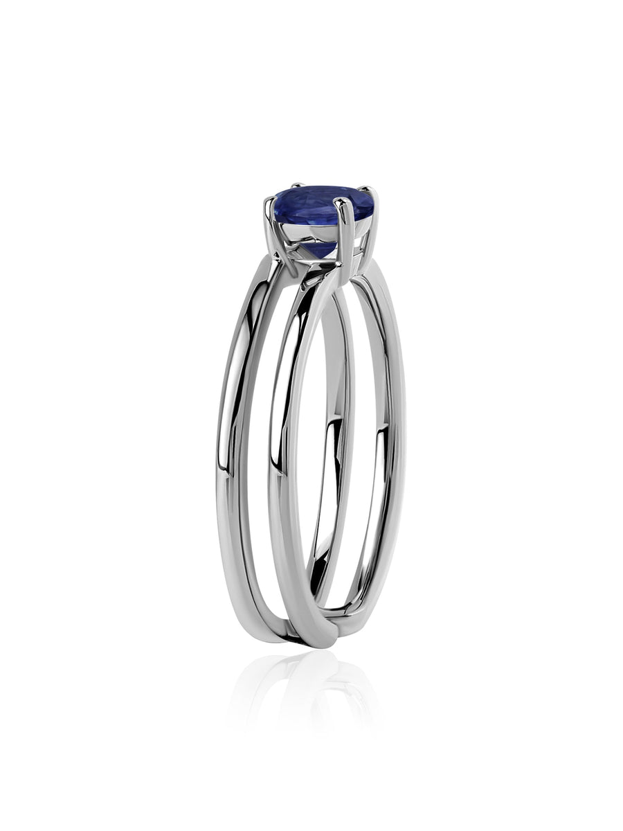 Blue Sapphire Classic Solitaire Silver Ring