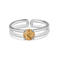 Natural Citrine Classic Solitaire Silver Ring