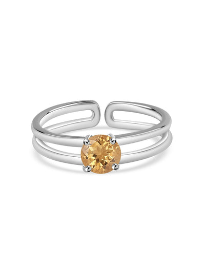 Natural Citrine Classic Solitaire Silver Ring