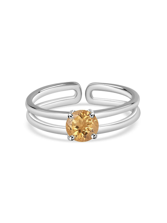 Natural Citrine Classic Solitaire Silver Ring