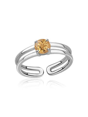 Citrine Classic Solitaire Silver Ring