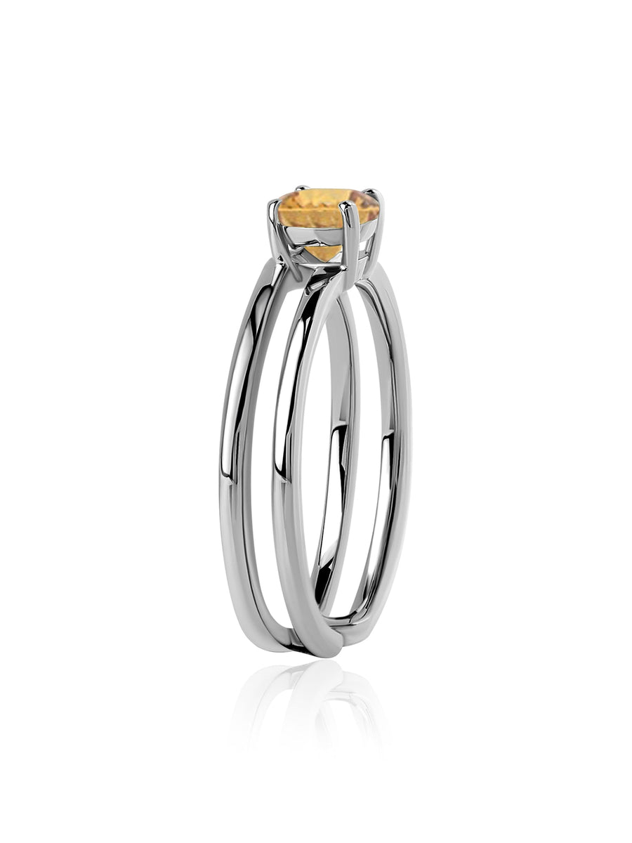 Citrine Classic Solitaire Silver Ring