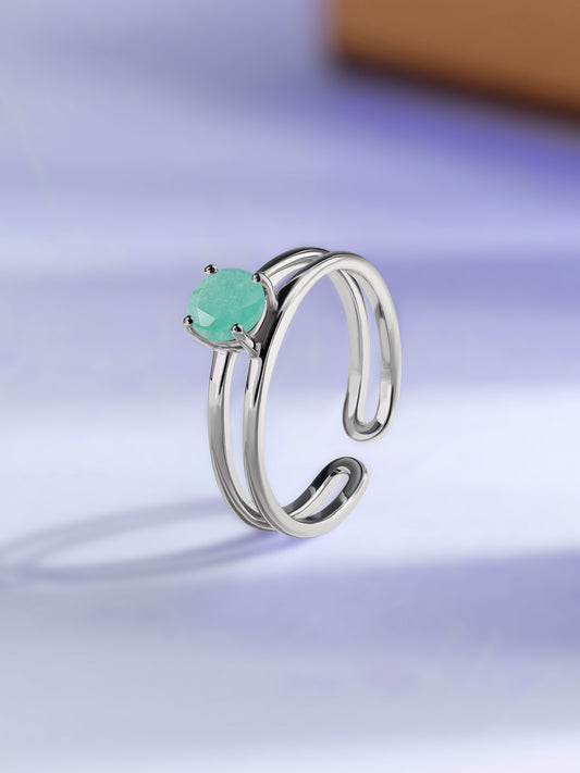 Natural Emerald Classic Solitaire Silver Ring