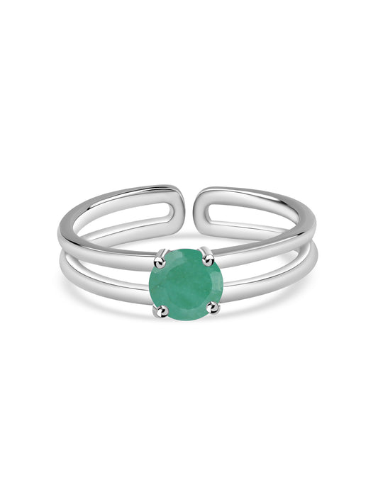 Natural Emerald Classic Solitaire Silver Ring