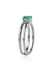 Emerald Classic Solitaire Silver Ring