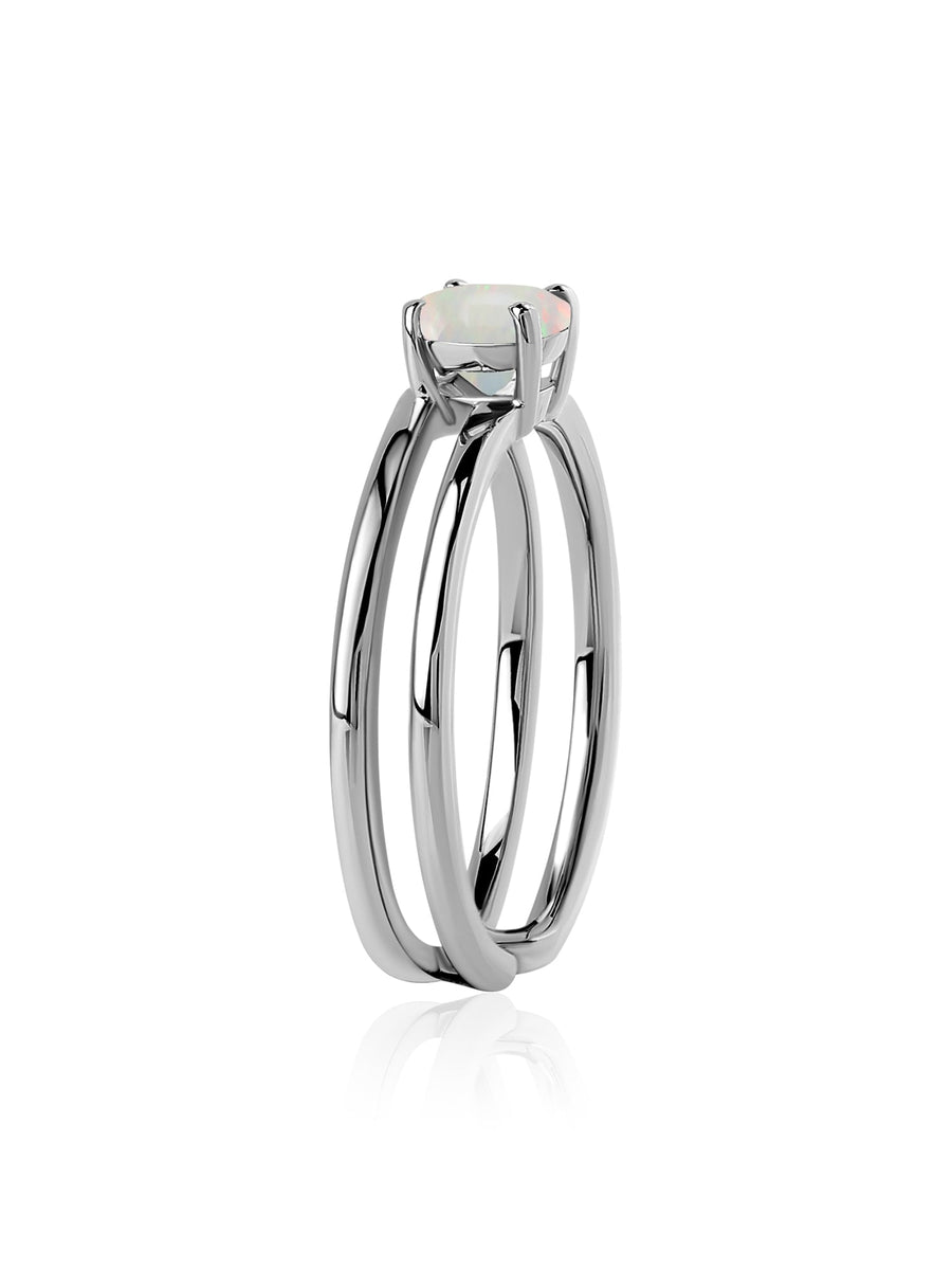 Natural Ethiopian Opal Classic Solitaire Silver Ring