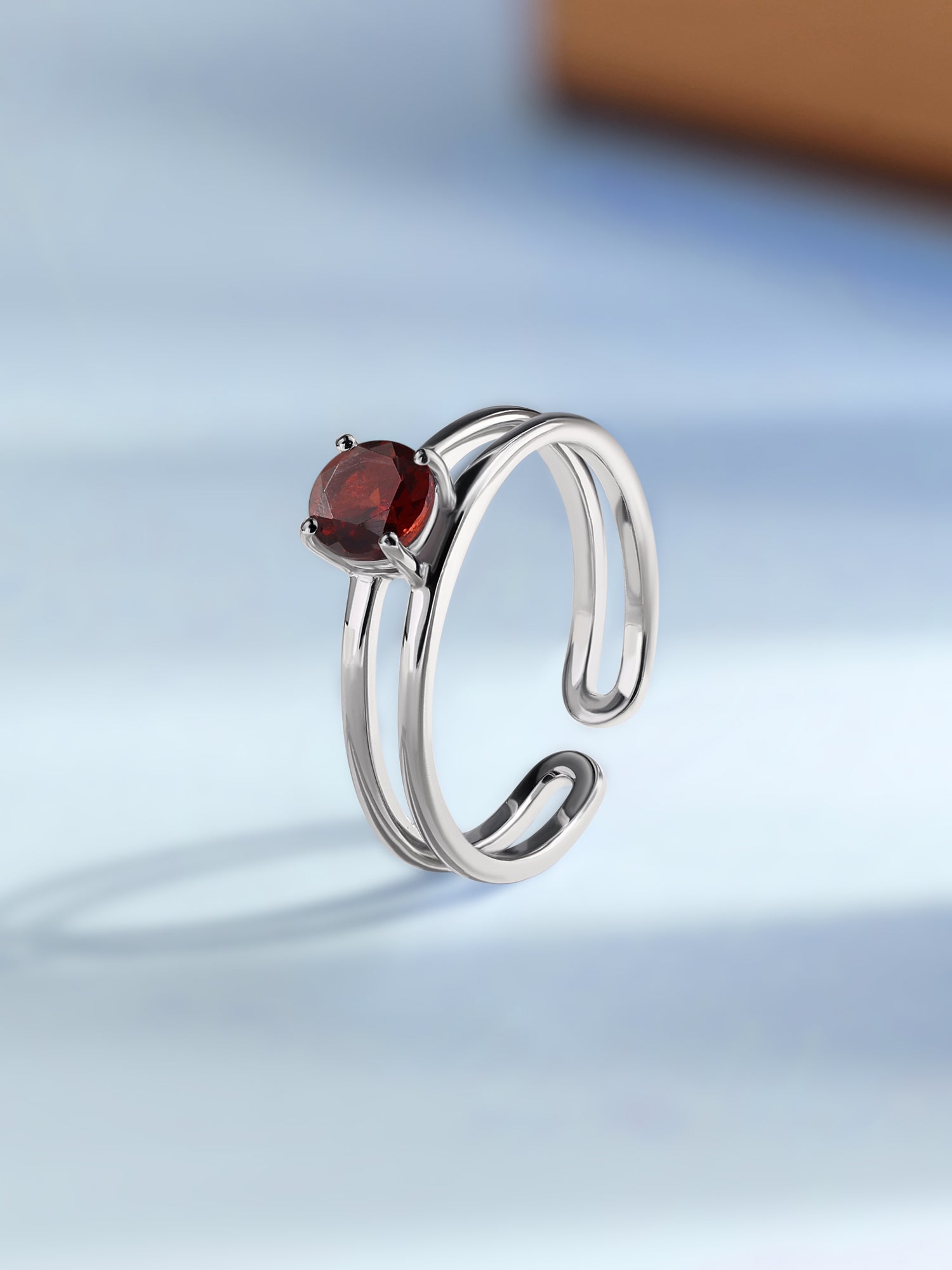 Natural Garnet Classic Solitaire Silver Ring