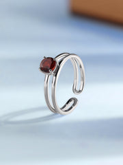 Natural Garnet Classic Solitaire Silver Ring
