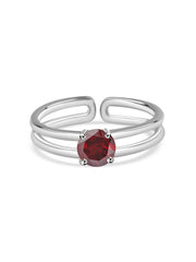 Natural Garnet Classic Solitaire Silver Ring