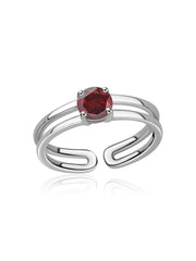 Natural Garnet Classic Solitaire Silver Ring