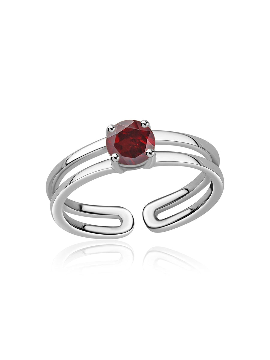Natural Garnet Classic Solitaire Silver Ring