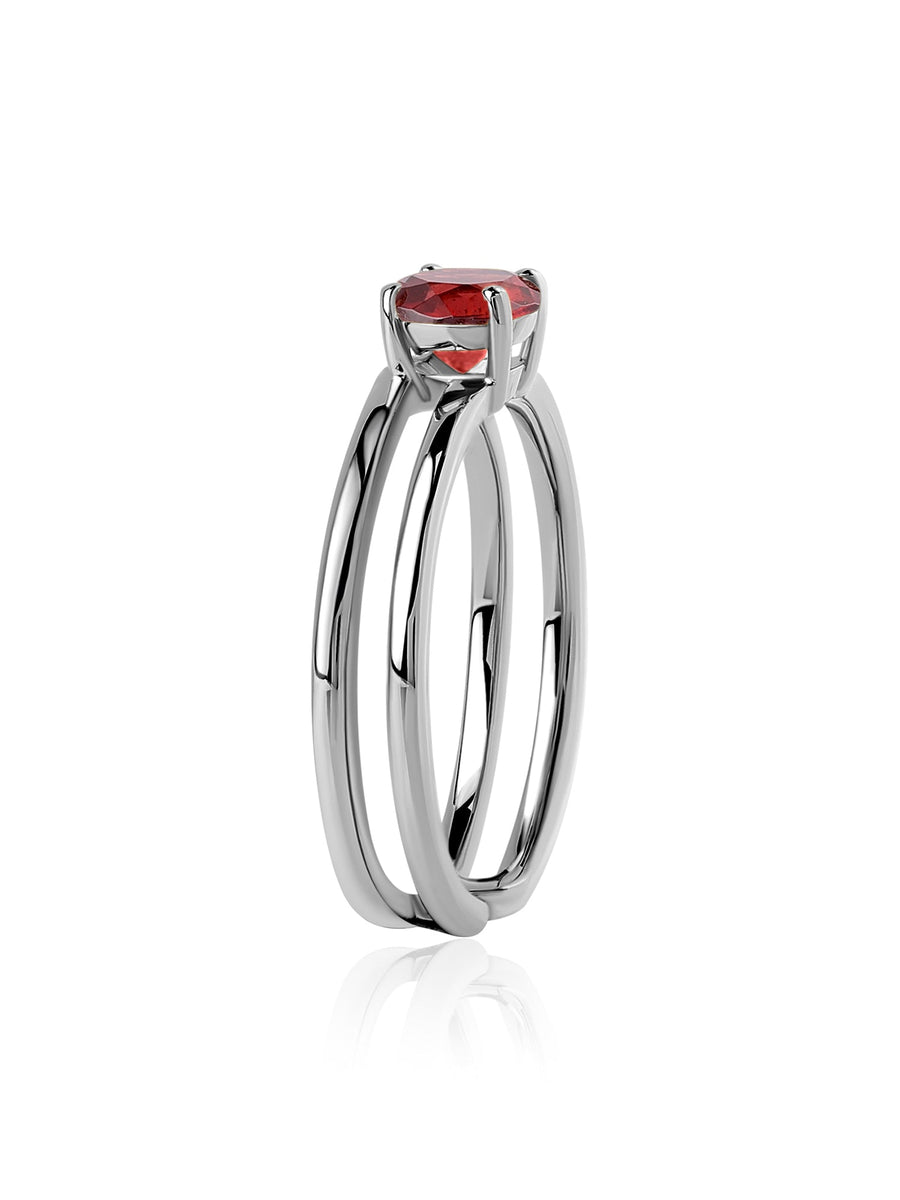 Natural Garnet Classic Solitaire Silver Ring
