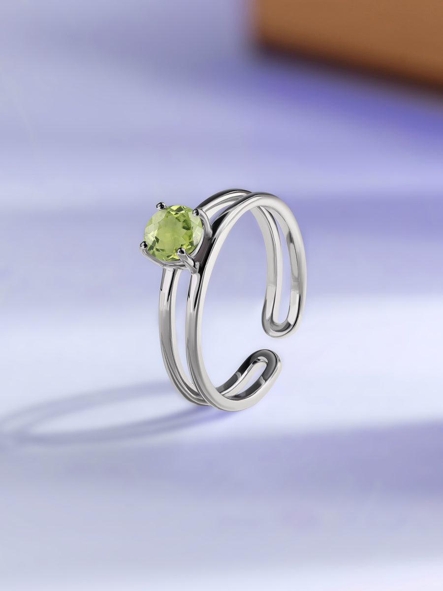 Peridot Classic Solitaire Silver Ring