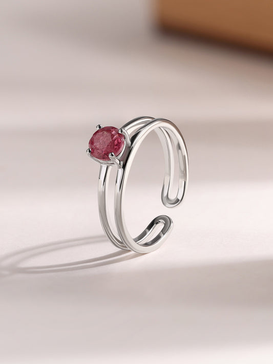 Natural Pink Tourmaline Classic Solitaire Silver Ring