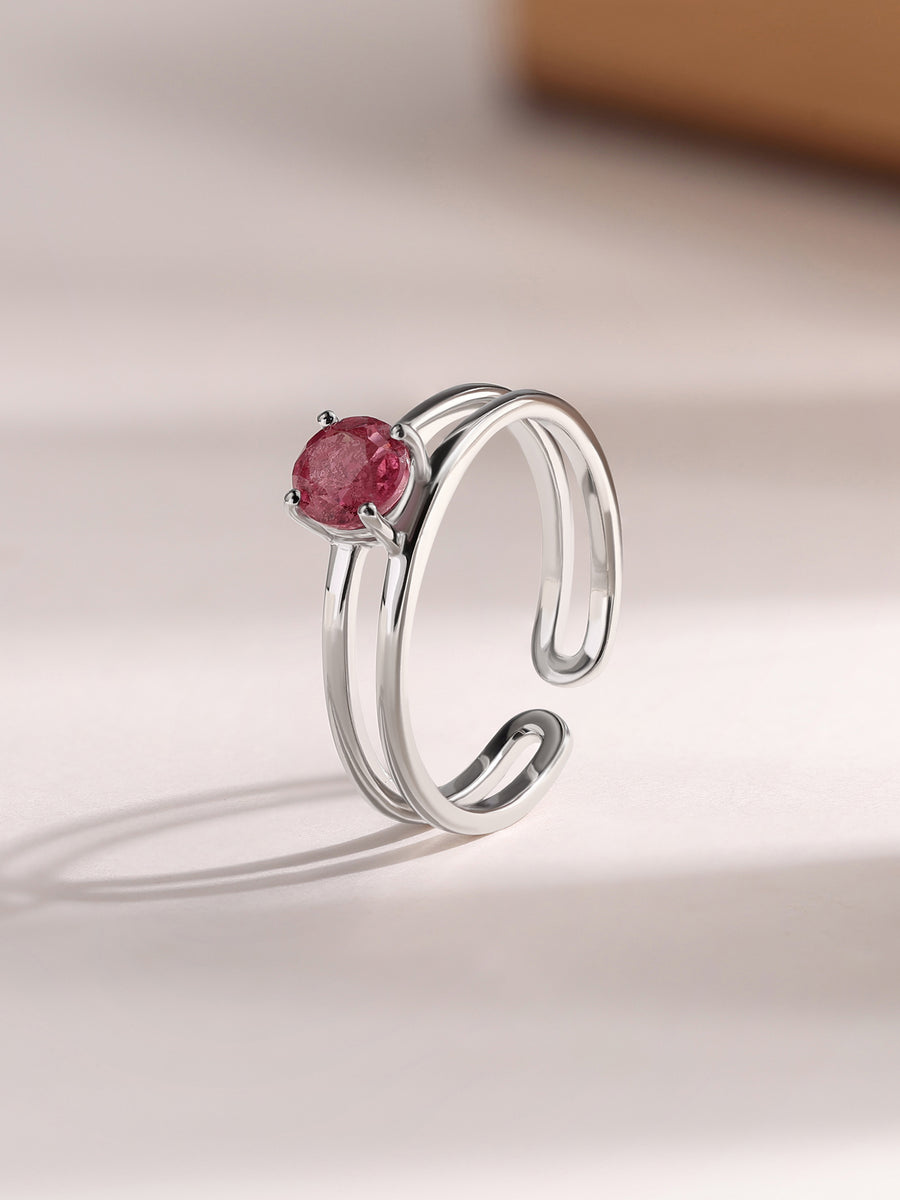 Pink Tourmaline Classic Solitaire Silver Ring