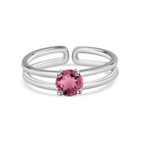 Natural Pink Tourmaline Classic Solitaire Silver Ring
