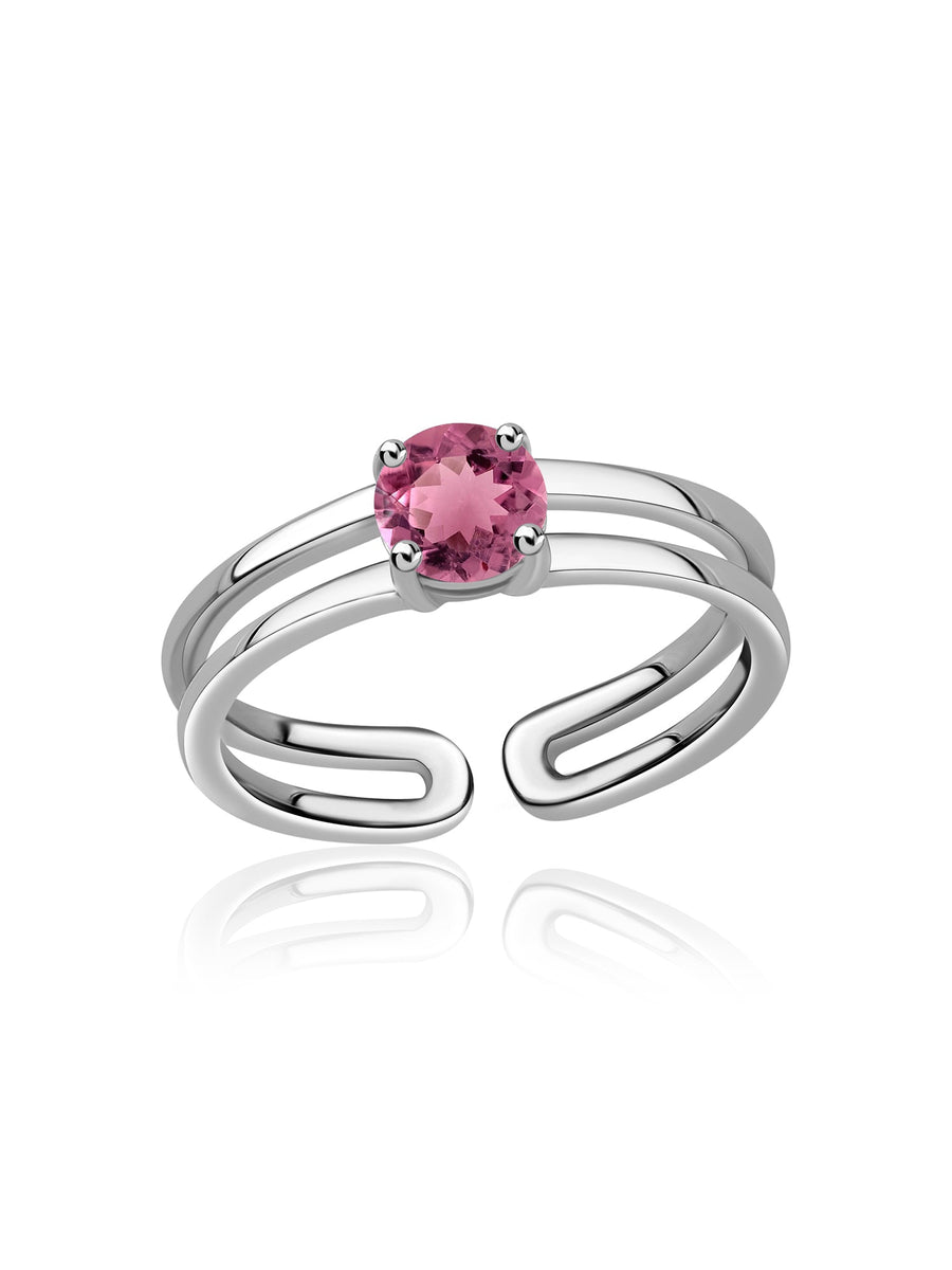 Pink Tourmaline Classic Solitaire Silver Ring
