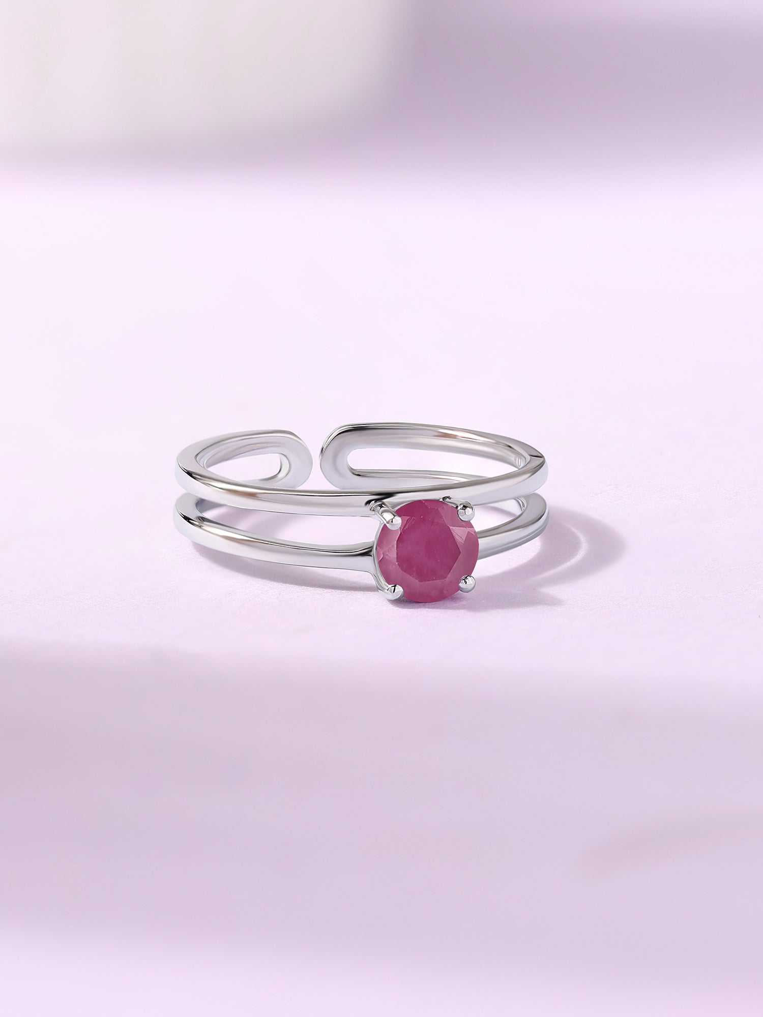 Natural Ruby Classic Solitaire Silver Ring