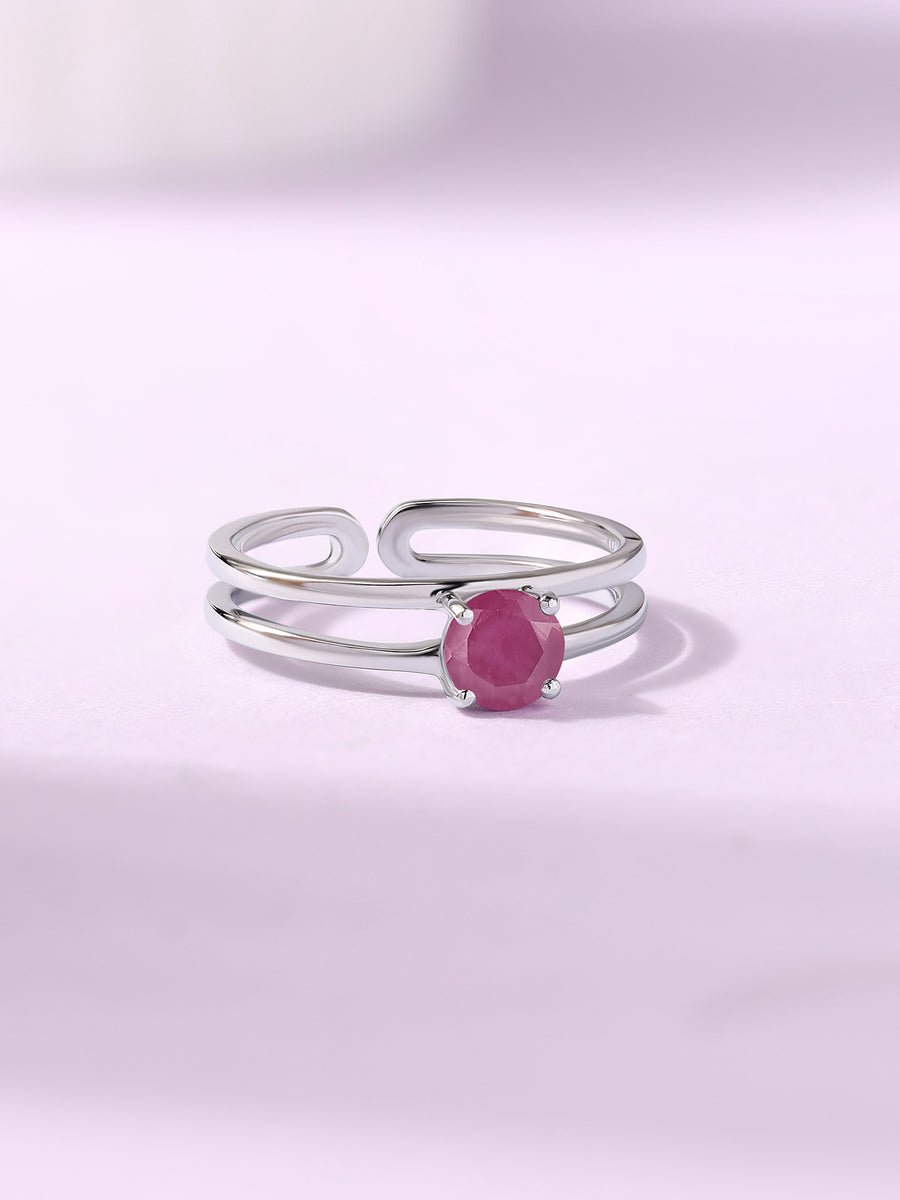Natural Ruby Classic Solitaire Silver Ring