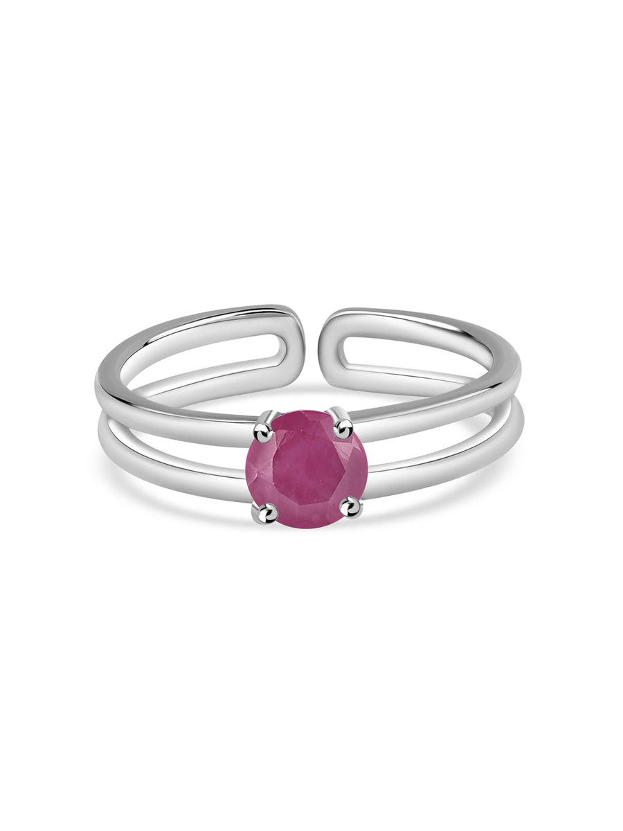 Natural Ruby Classic Solitaire Silver Ring