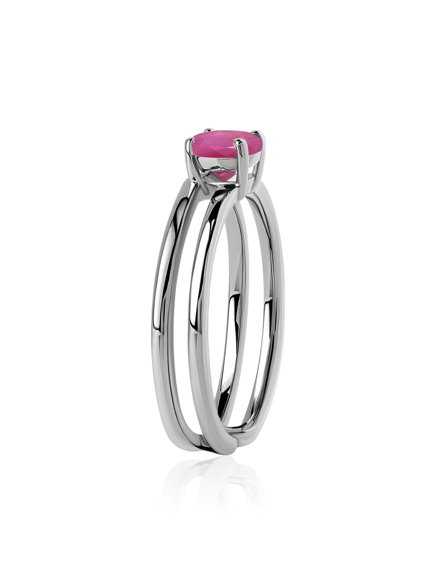 Natural Ruby Classic Solitaire Silver Ring