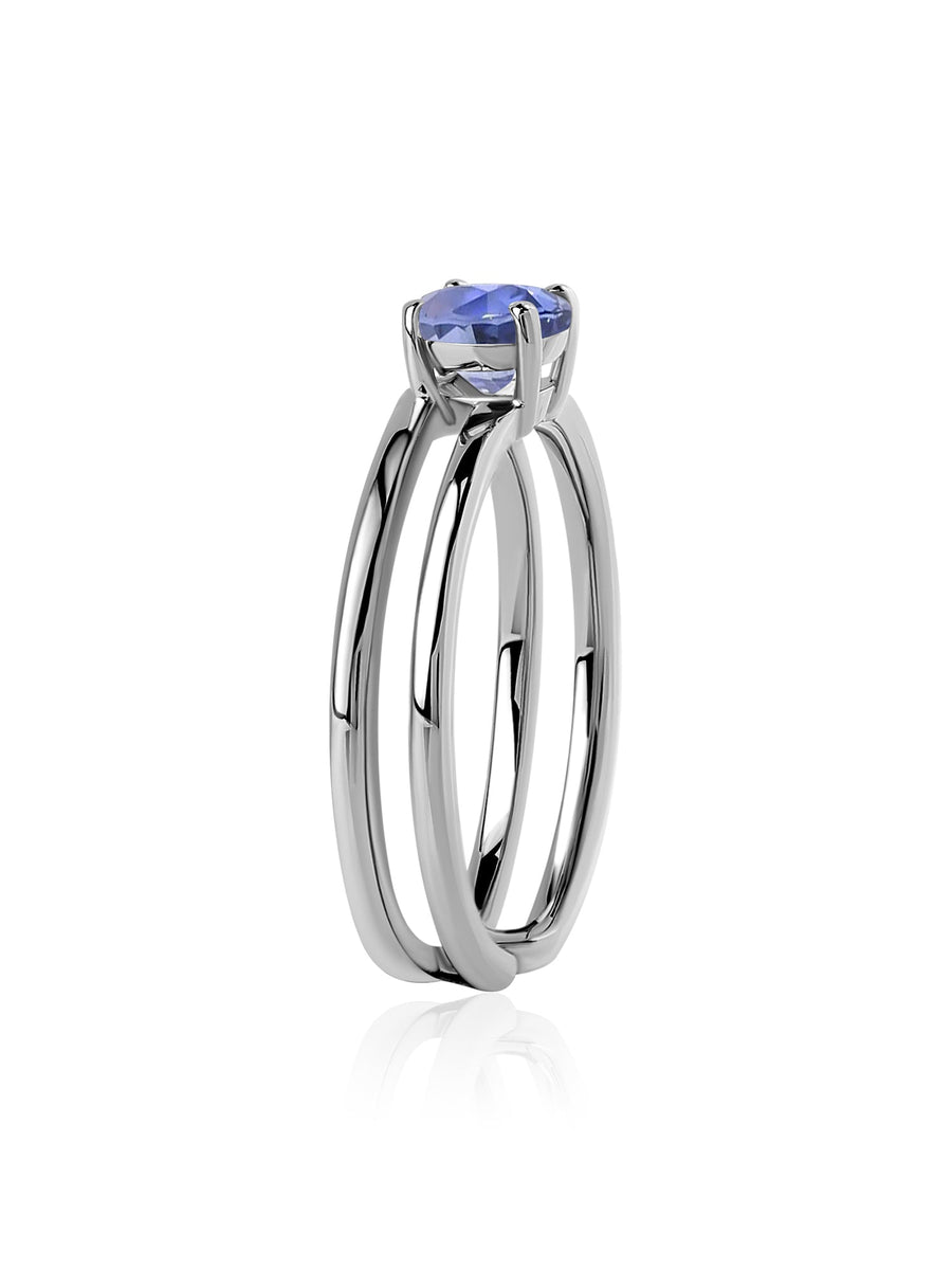 Natural Tanzanite Classic Solitaire Silver Ring