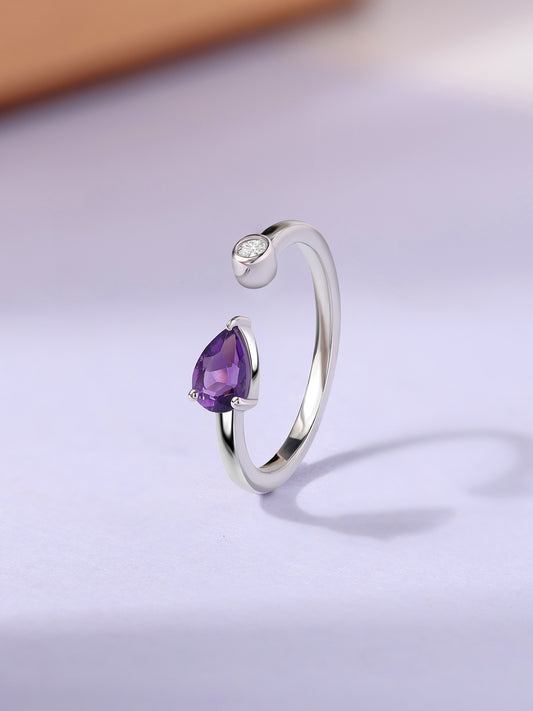 Natural Amethyst Open Wrap Silver Ring with Topaz Accent