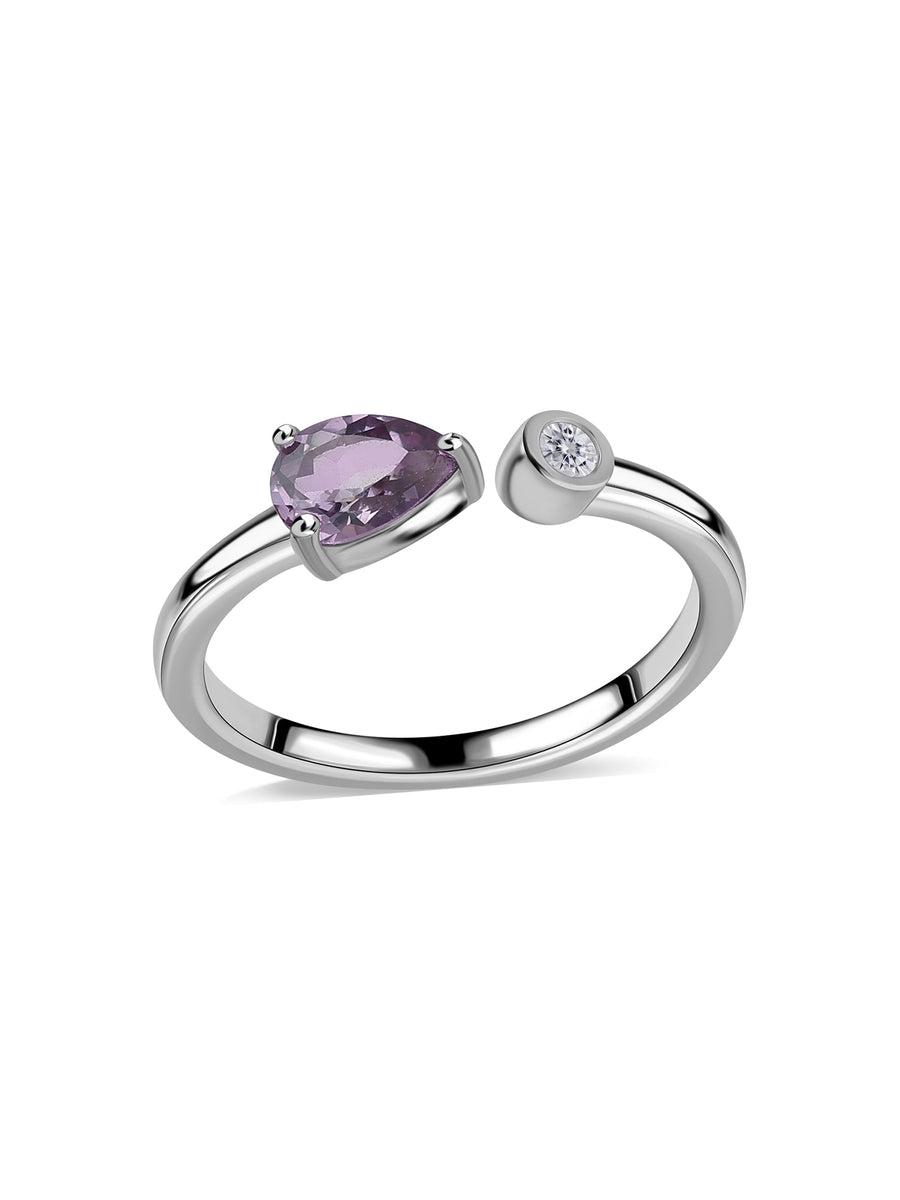 Amethyst Open Wrap Silver Ring with Topaz Accent