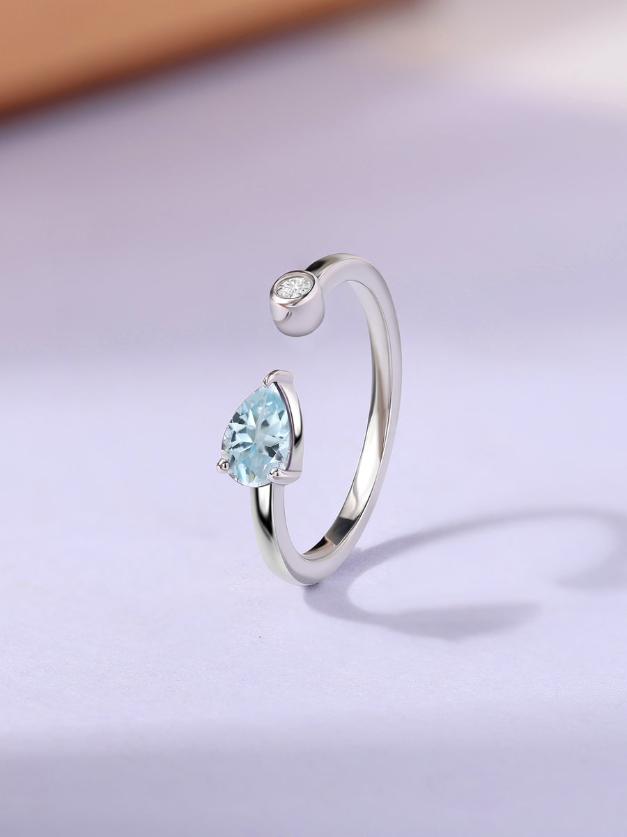 Aquamarine Open Wrap Silver Ring with Topaz Accent