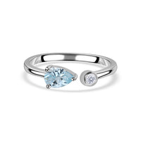 Natural Aquamarine Open Wrap Silver Ring with Topaz Accent