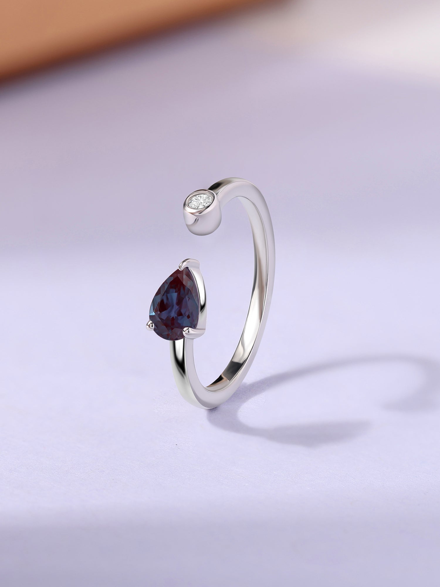 Alexandrite Open Wrap Silver Ring with Topaz Accent