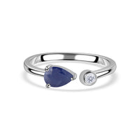 Natural Sapphire Open Wrap Silver Ring with Topaz Accent