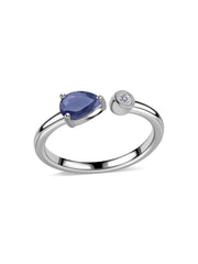 Sapphire Open Wrap Silver Ring with Topaz Accent