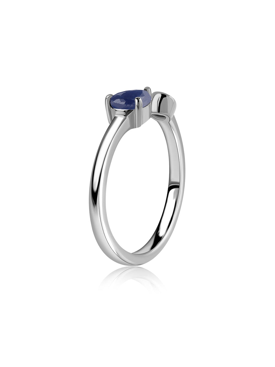 Sapphire Open Wrap Silver Ring with Topaz Accent