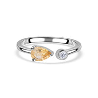 Natural Citrine Open Wrap Silver Ring with Topaz Accent
