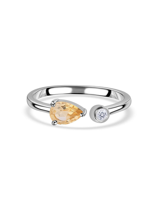 Natural Citrine Open Wrap Silver Ring with Topaz Accent