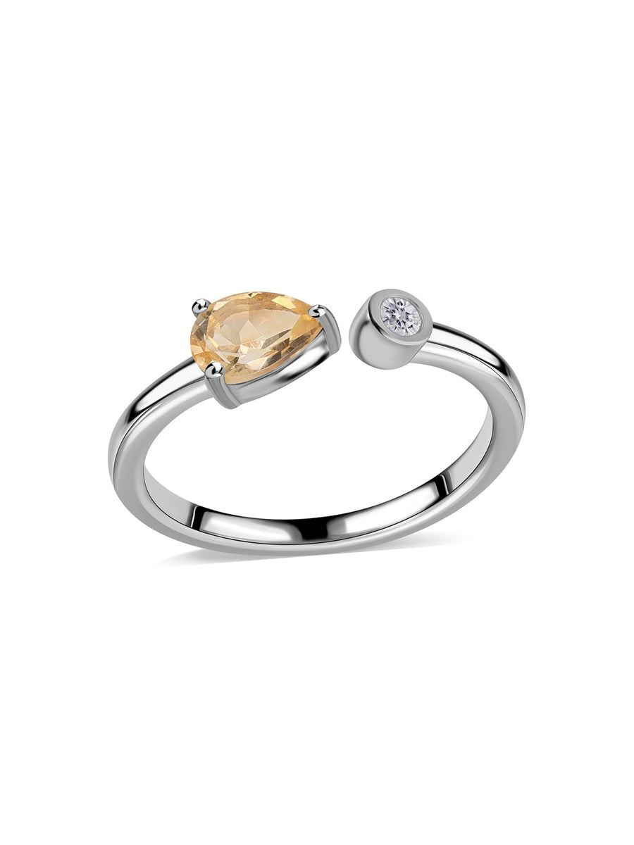 Citrine Open Wrap Silver Ring with Topaz Accent