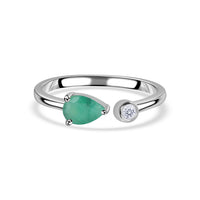 Natural Emerald Open Wrap Silver Ring with Topaz Accent