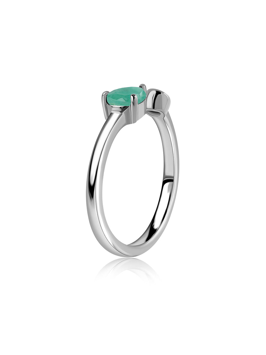 Emerald Open Wrap Silver Ring with Topaz Accent