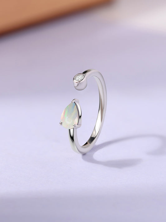 Natural Ethiopian Opal Open Wrap Silver Ring with Topaz Accent