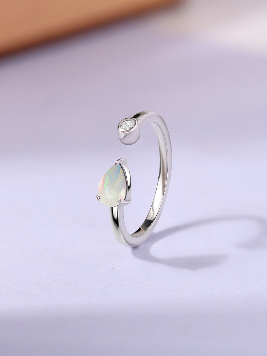 Ethiopian Opal Open Wrap Silver Ring with Topaz Accent