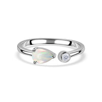 Natural Ethiopian Opal Open Wrap Silver Ring with Topaz Accent