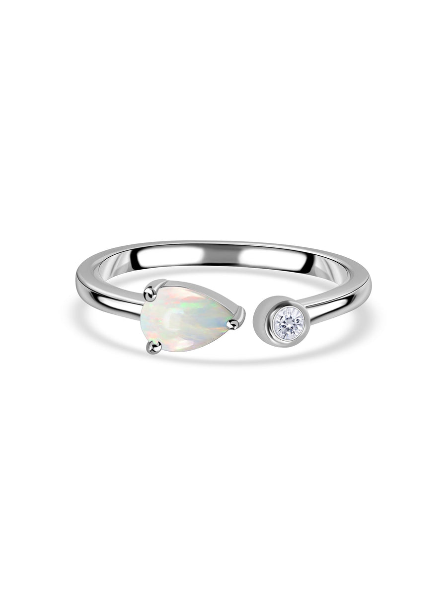 Ethiopian Opal Open Wrap Silver Ring with Topaz Accent – Ornate Jewels